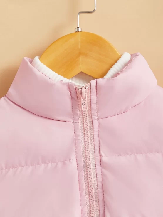 Baby Stand Zipper Plain Collar Puffer Coat - Image 2