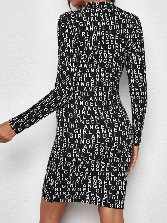 Maternity Allover Print Mock Neck Bodycon Dress - Image 3