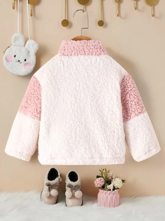 Baby Colorblock Rainbow Embroidery Fleece Jacket Without Tee - Image 2
