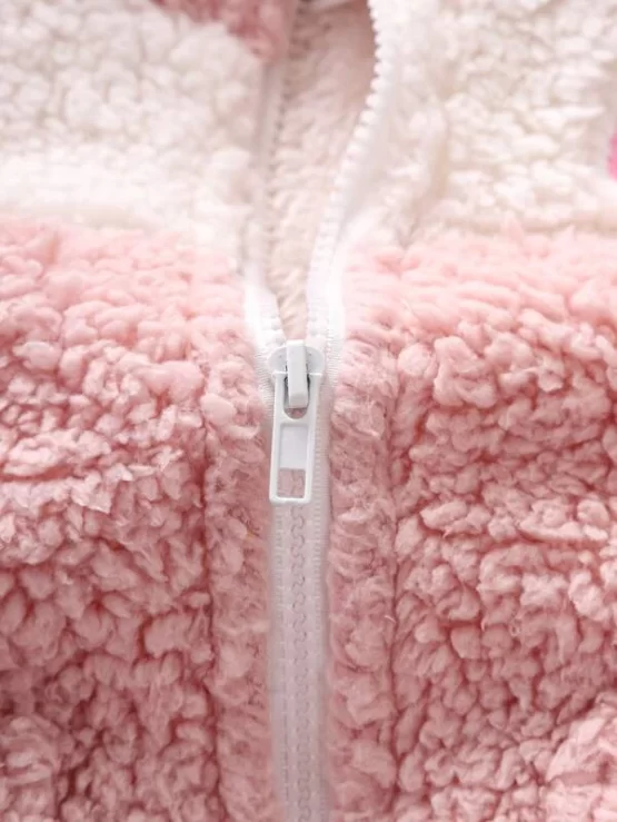 Baby Colorblock Rainbow Embroidery Fleece Jacket Without Tee - Image 3