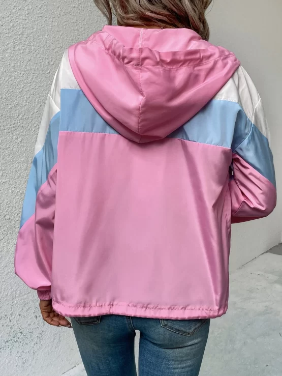 Cut And Sew Drawstring Windbreaker Hooded Jacket - Image 2