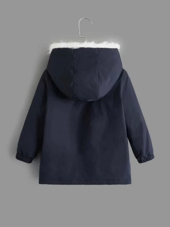 Toddler Boys Patched Detail Teddy Lined Hooded Coat - Image 2