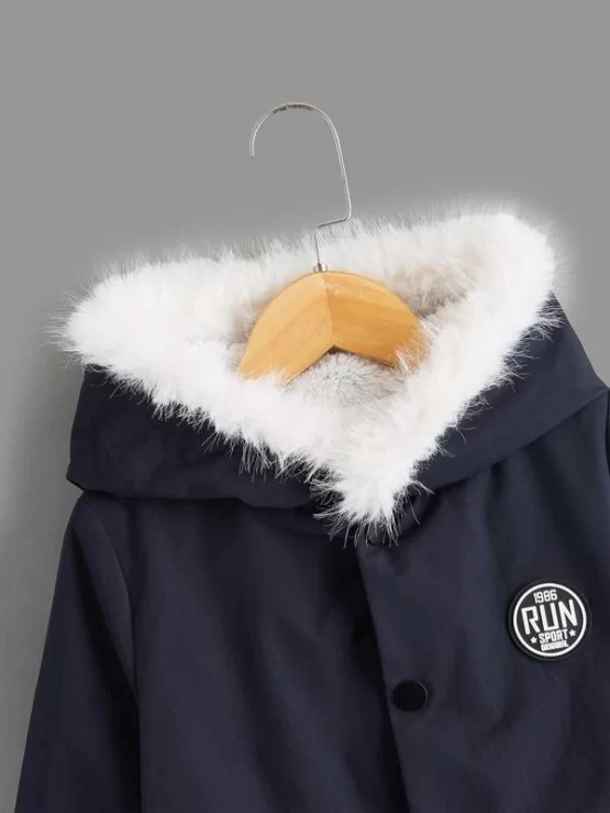 Toddler Boys Patched Detail Teddy Lined Hooded Coat - Image 3