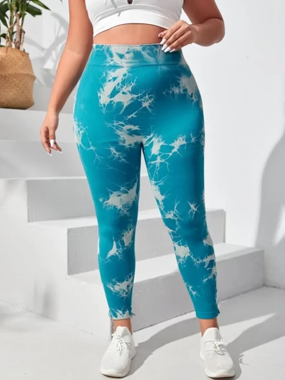 Plus Tie Dye Scrunch Butt Wideband Waist Sports Leggings - Image 2