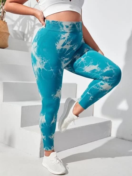 Plus Tie Dye Scrunch Butt Wideband Waist Sports Leggings - Image 3