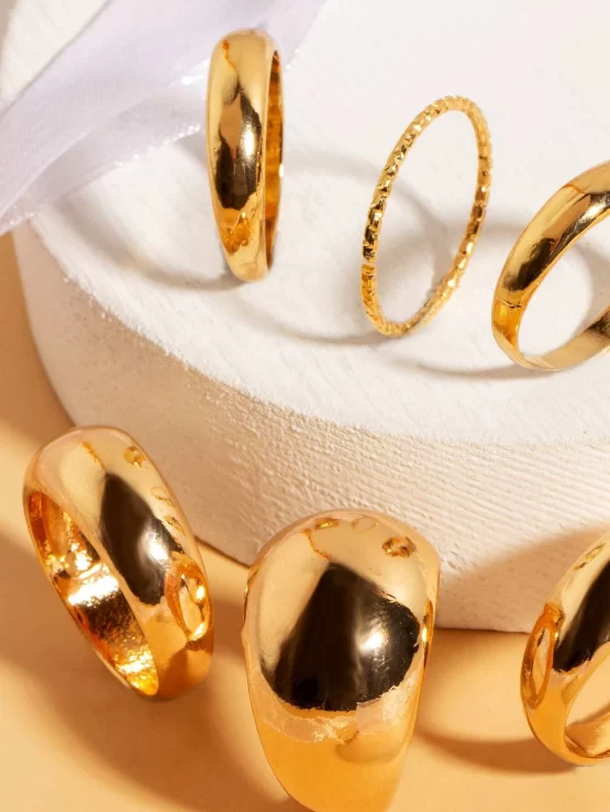 Six Pieces Fashionable Minimalist Solid Decor Ring - Image 2