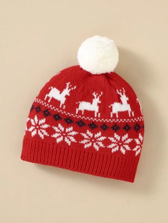 Baby Christmas Cartoon Elk Print Design Hat - Image 2
