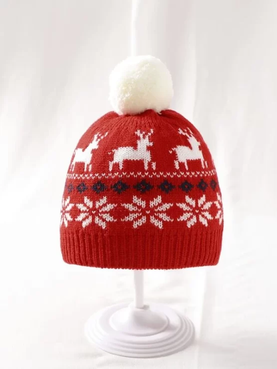 Baby Christmas Cartoon Elk Print Design Hat - Image 3