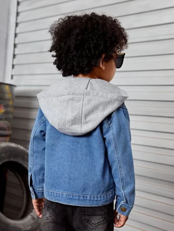 Toddler Boys Flap Pocket Hooded 2 In 1 Denim Jacket - Image 2