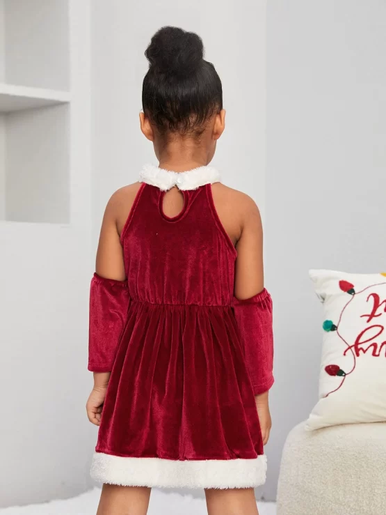 Toddler Girls Contrast Halter Trim Dress & Arm Sleeves - Image 2