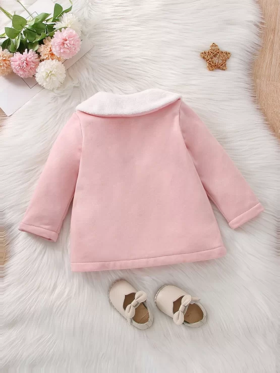Baby Contrast Collar Single Breasted Wool-Mix Button Coat - Image 3