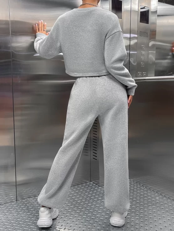 Letter Patched Drop Shoulder Sweatshirt & Sweatpants - Image 2