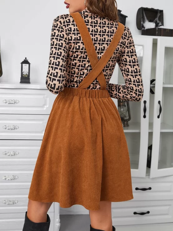 Geo Print Mock Neck Tee & Pinafore Skirt - Image 2
