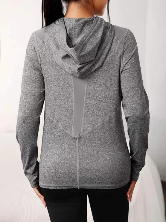 Contrast Mesh Drawstring Hoodie Sports Sweatshirt - Image 3