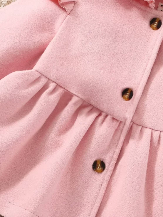 Baby Ruffle Button Front Trim Hooded Coat - Image 2