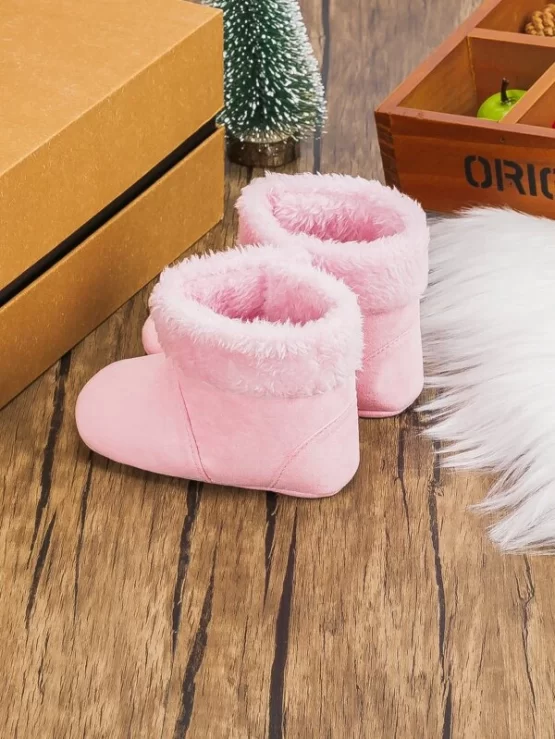 Baby Plain Round Snow Slip On Fluffy Boots - Image 3