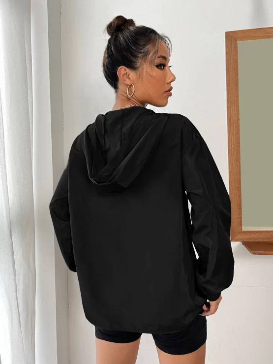 Drop Shoulder Zip Half Placket Wind Hooded Jacket - Image 2