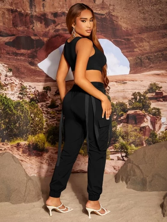 Asymmetrical Hem Tank Top & Flap Pocket Cargo Pants - Image 4