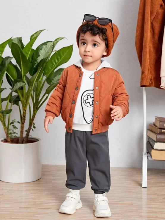 Baby Two Tone Button Front Hooded Pocket Jacket - Image 2