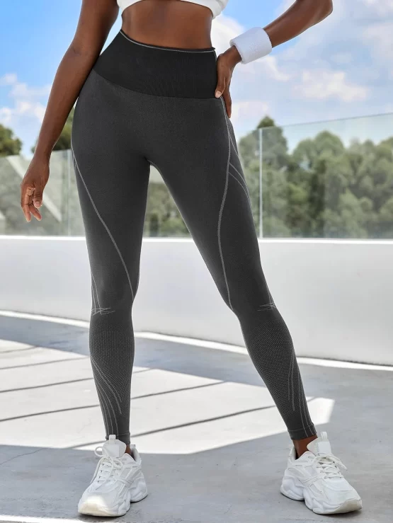 Striped Tummy High Waist Control Sports Leggings - Image 2