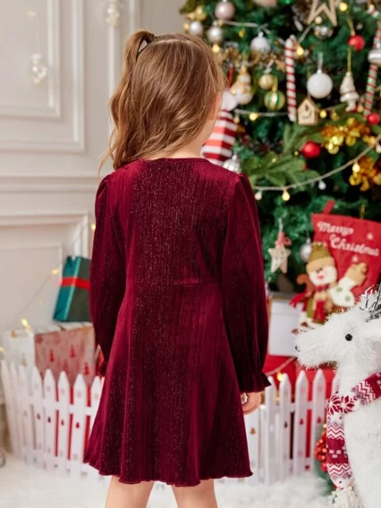 Toddler Girls One Piece Flounce Flared Hem Sleeve Dress - Image 3