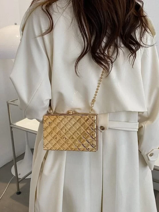 Mini Metallic Funky Plain Chain Box Bag - Image 3