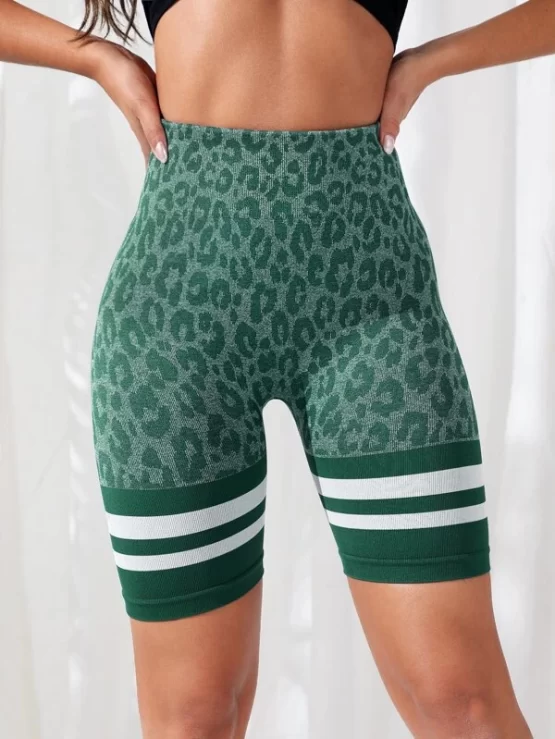 Seamless Leopard & Striped Print Sports Shorts - Image 2