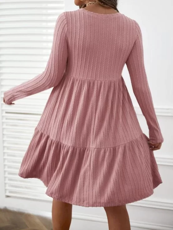 Maternity Cable Textured Ruffle Hem Smock Dress - Image 4