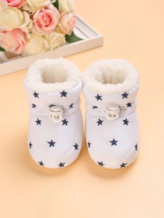 Baby Heart Embroidered Drawstring Design Thermal Lined Fluffy Boots - Image 3