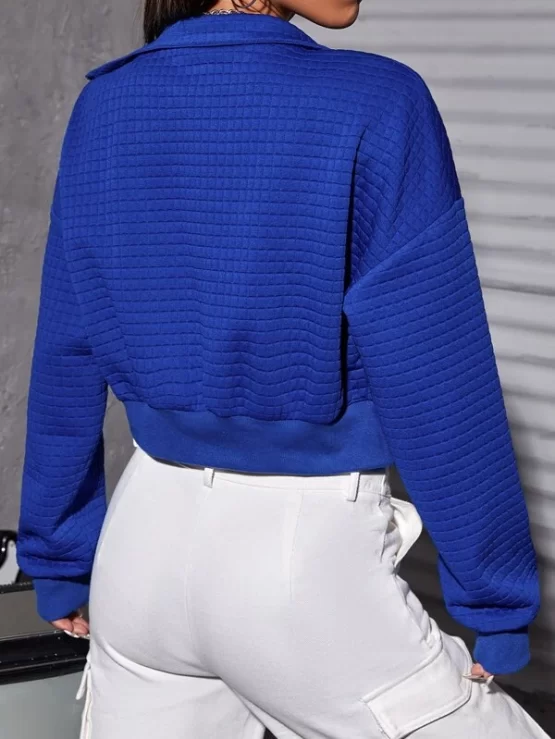 Drop Shoulder Collar Zip Up Crop Jacket - Image 2