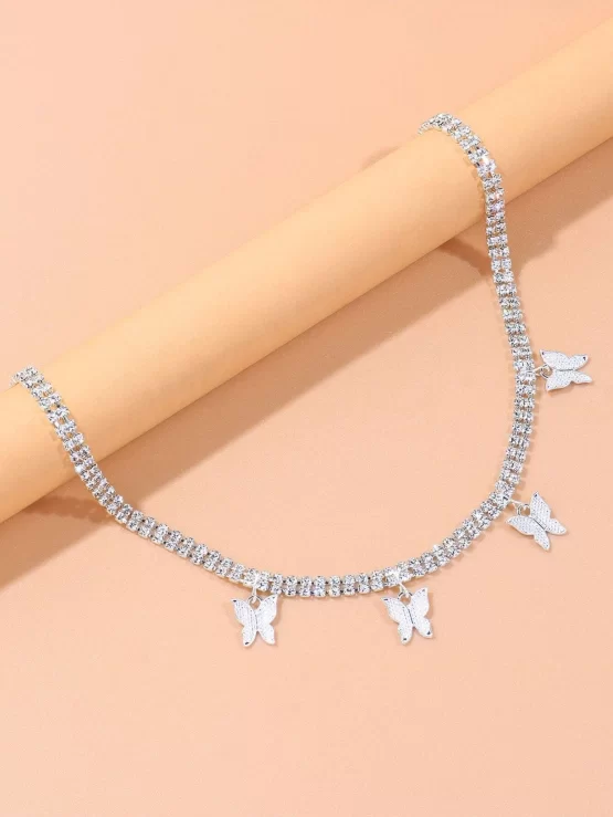 Rhinestone Decor Butterfly Charm Necklace - Image 2