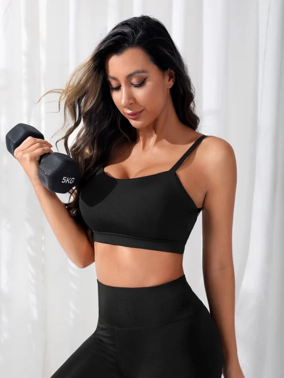 Criss Cross Plain Low Cut Backless Sports Bra - Image 2