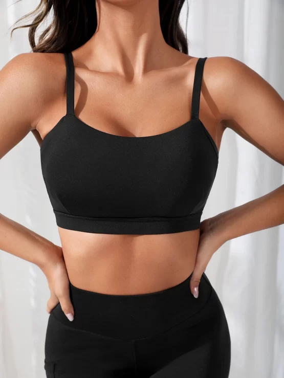 Criss Cross Plain Low Cut Backless Sports Bra - Image 3