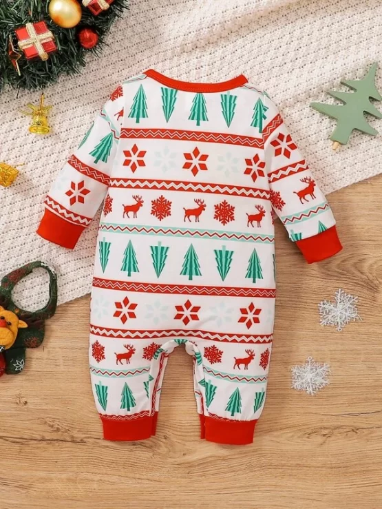 Baby Christmas Elk & Tree Print Jumpsuit - Image 3