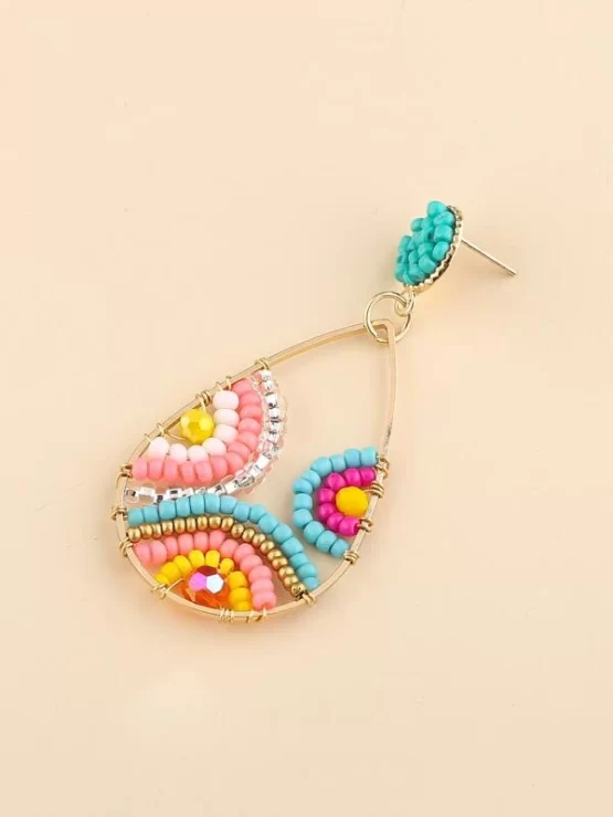 Color Block Bead Decor Water Drop Earrings - Image 3