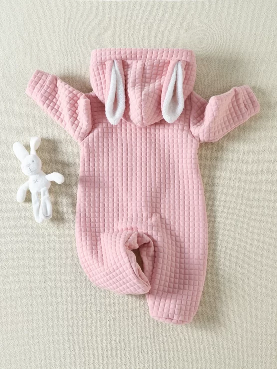 Baby 3D Ears Patched Hooded Footed Sleep Front Jumpsuit - Image 3