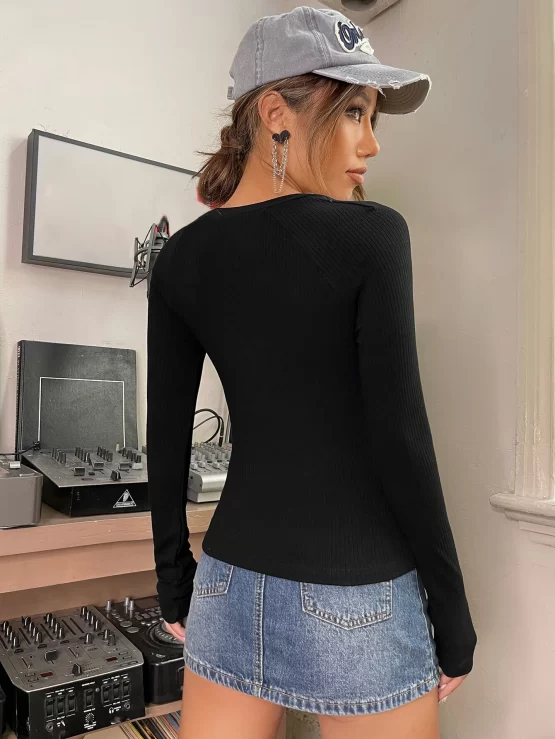 Striped Sweetheart Print Ruched Knot Front Tee - Image 2