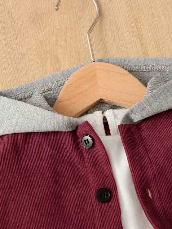 Baby Colorblock High Low Hooded Coat Without Tee - Image 5