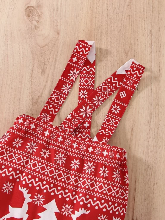 Baby Bow Front Bodysuit & Christmas Print Pinafore Pants - Image 2