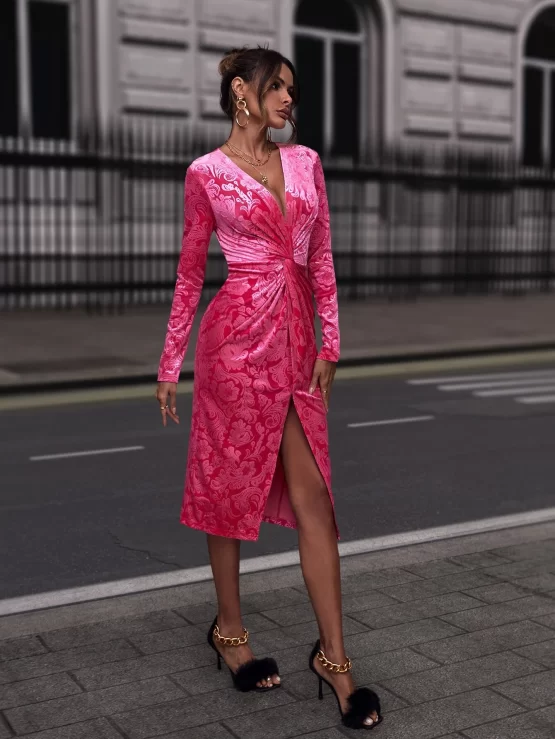 Twist Glamorous Front Slit Hem Velvet Dress - Image 3