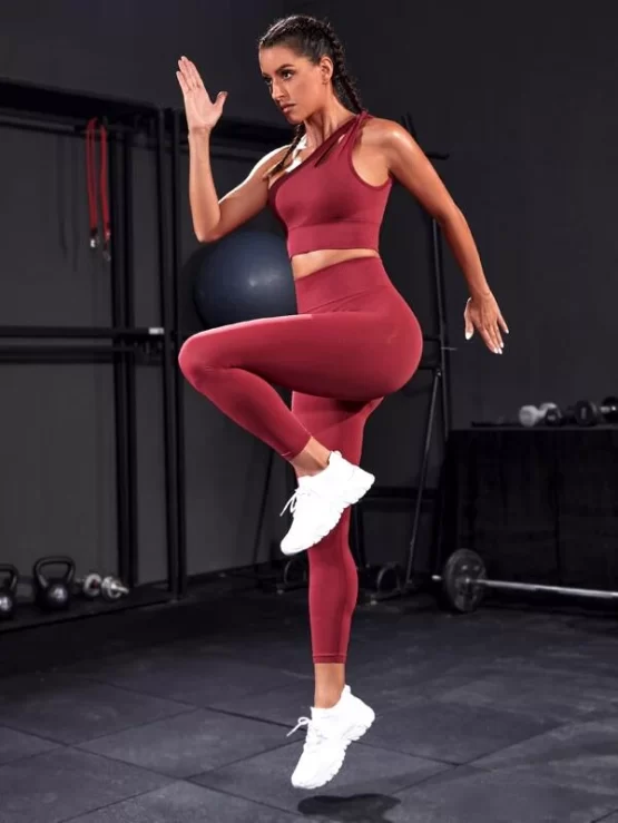 Cut Out Color Block Sports Bra & Leggings - Image 2
