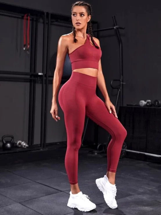 Cut Out Color Block Sports Bra & Leggings - Image 3