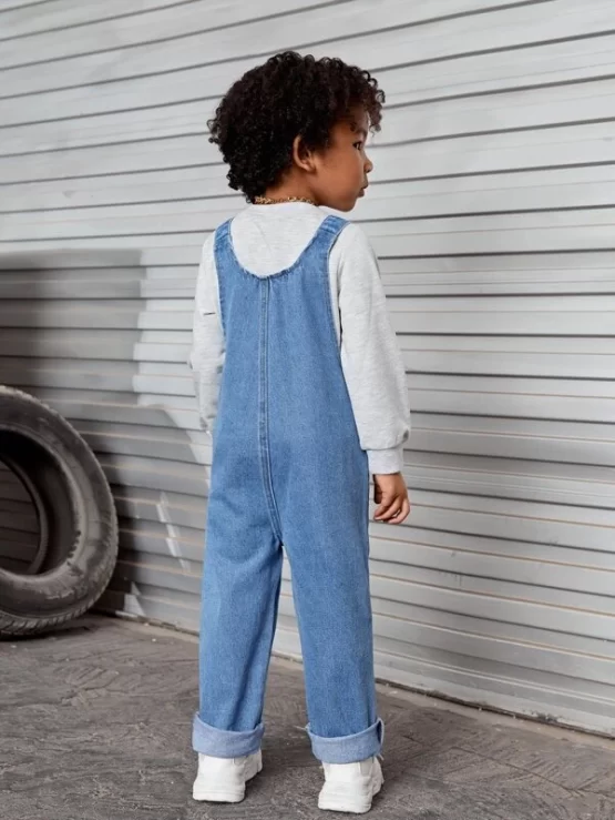 Toddler Boys Patched Denim Pocket Overalls - Image 2