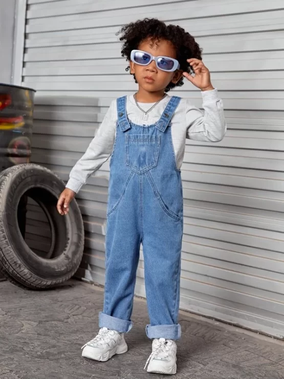 Toddler Boys Patched Denim Pocket Overalls - Image 3