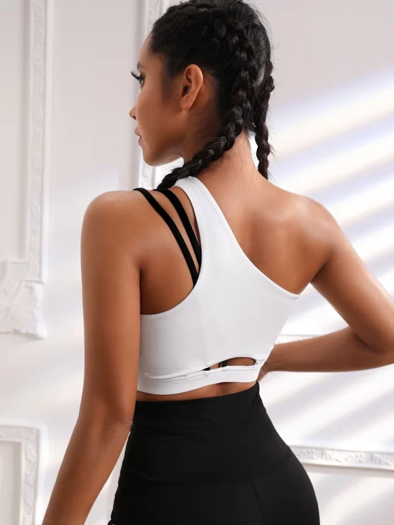 One Shoulder Backless Cut Out Sports Bra - Image 2