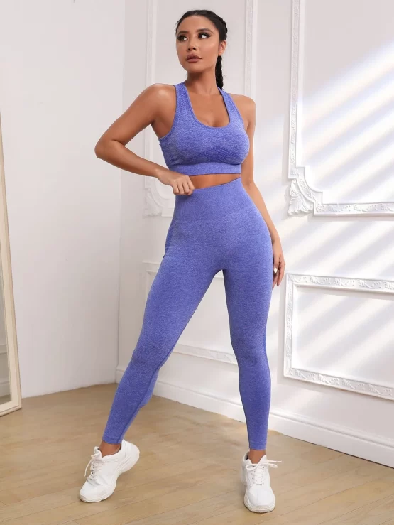 Racer Back Plain Wide Waistband Sports Set - Image 2