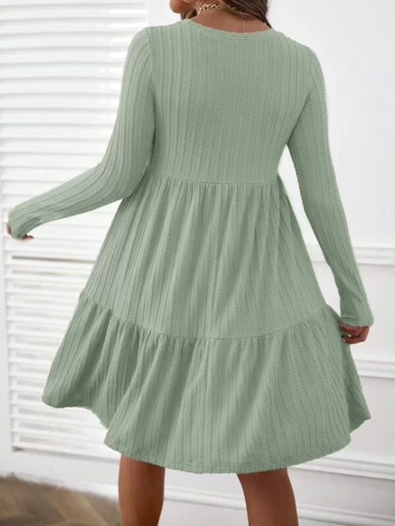 Maternity Cable Textured Ruffle Hem Smock Dress - Image 2