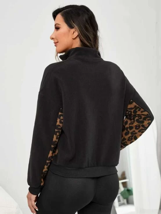 Leopard Print Zipper Warming Sports Jacket - Image 3