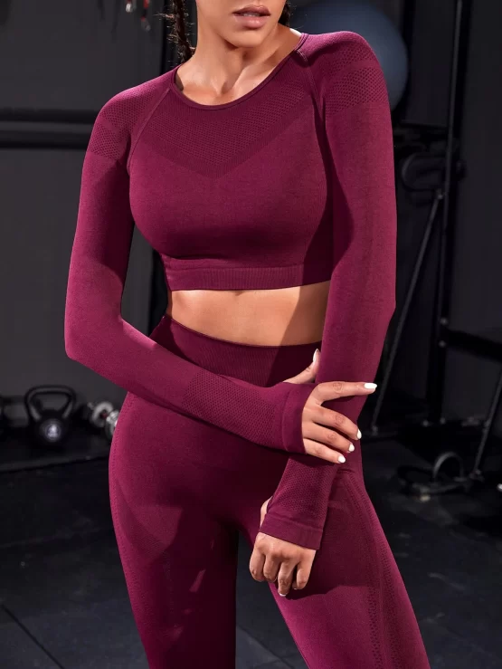 Seamless Thumb Hole Raglan Sleeve Sports Set - Image 2