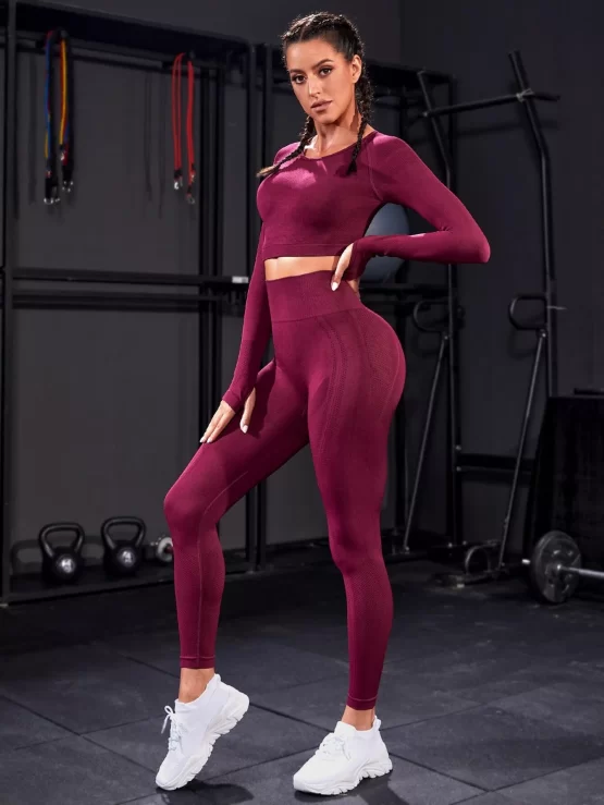 Seamless Thumb Hole Raglan Sleeve Sports Set - Image 3